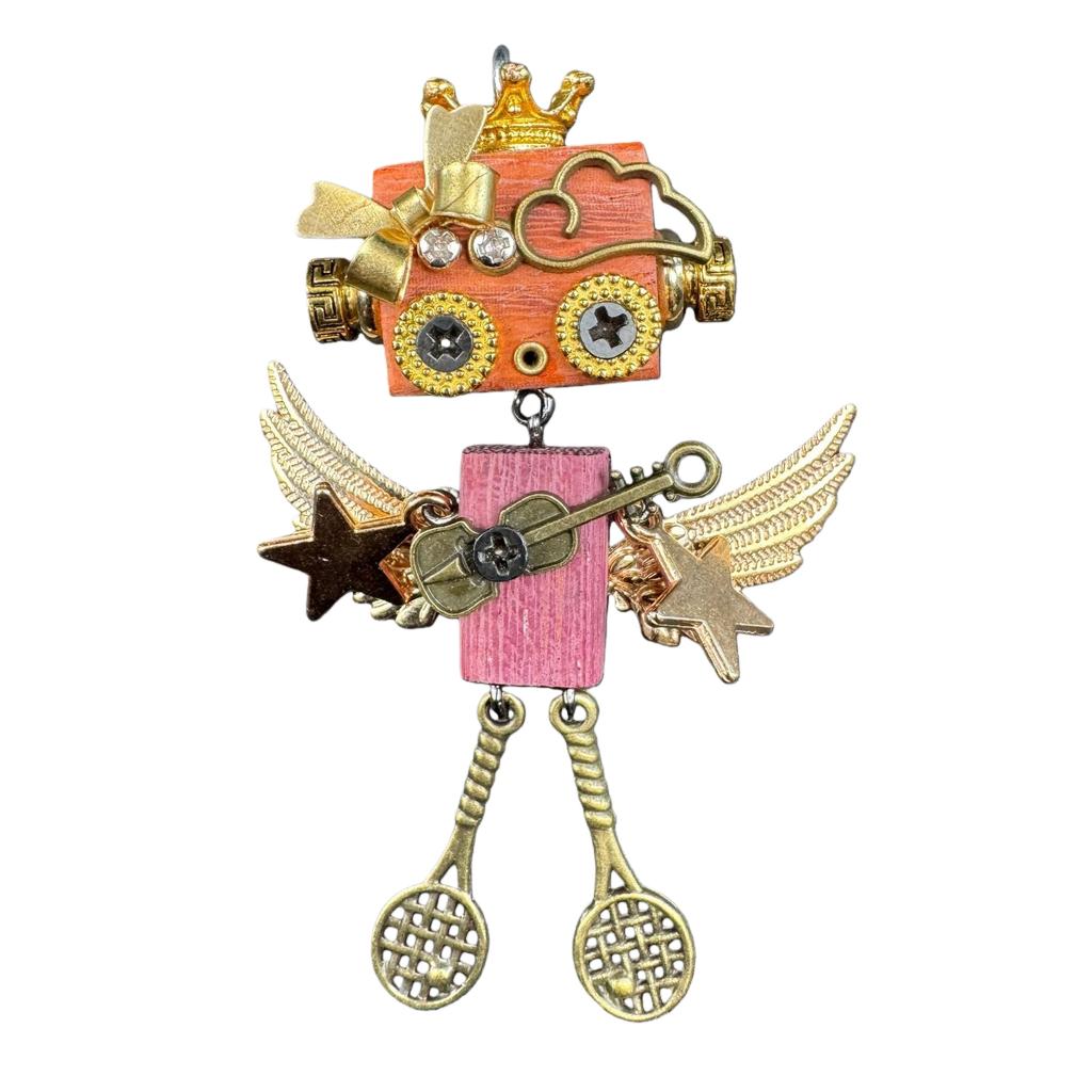 Handmade Punk Robot Pendant Zinc Alloy Black Nickel Pin Love Hammer Shovel Axe Microphone Badminton Racket Keychain Necklace