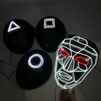 Maska LED Świecąca Koreańska Maska Cosplay Przebranie Kwadrat Koło Trójkąt Świecąca Maska Na Imprezę Halloween Temat Filmowy Neonowa Maska