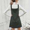 Ladies' Loose Casual Slimming V-neck Color Corduroy Fashionable Shoulder Strap Skirt