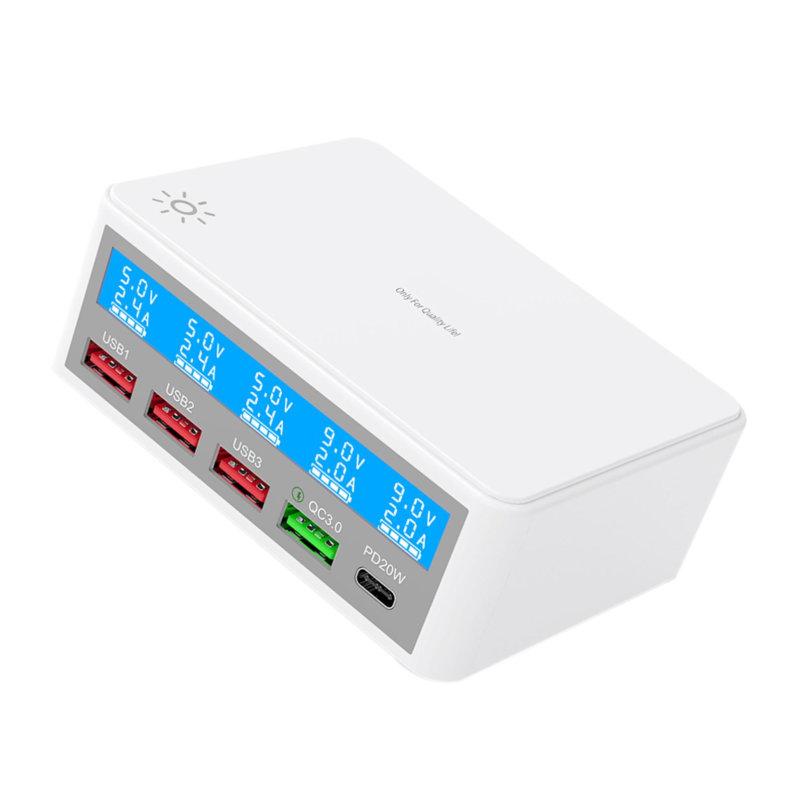

Multiple USB Charger 65W 5 Port USB Charging Stations with LCD Display PD 20W + QC3.0 Charger Multi Port USB Hub US Plug