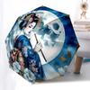 Geisha, Moonlit Night Themed Automatic Opening and Closing Umbrella, Brightly Colored 8 rib Portable Umbrella, Suitable for Men and Women, A