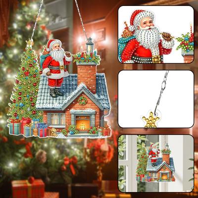2D Flat Christmas DIY Hanging Diamond Art Kits Single-Sided Drill Diamond Art Acrylic Pendant DIY Home Decor Hanging Charm
