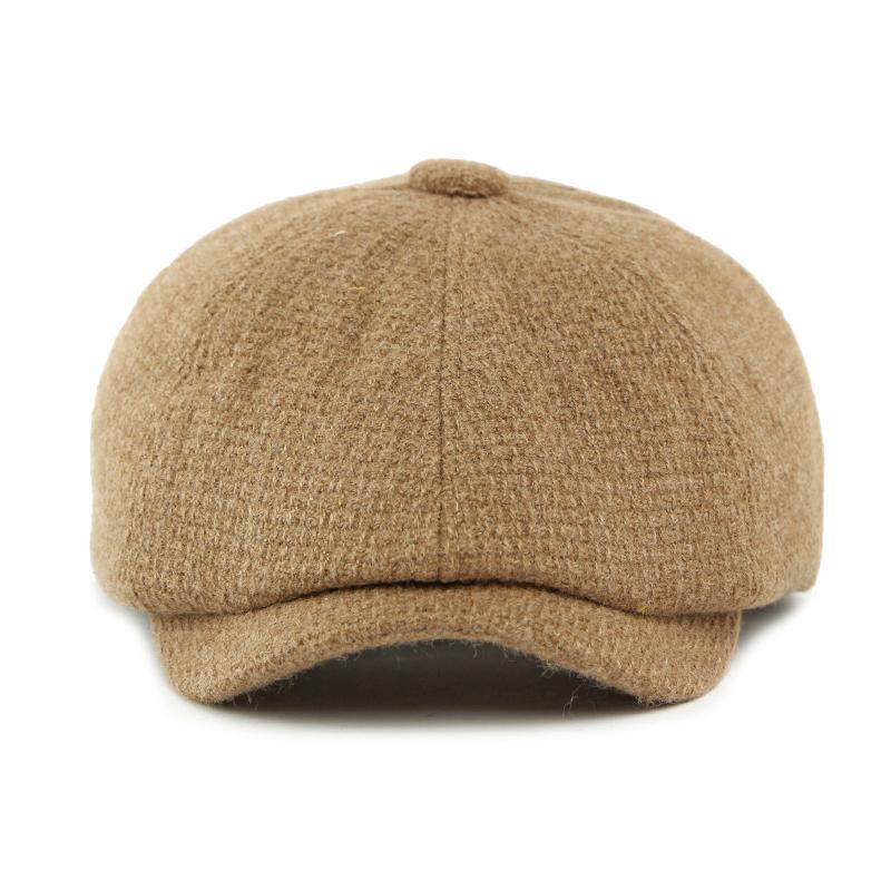 Men Autumn Winter Solid Color Octagonal Cap Knitted Cap British Vintage Newsboy Cap