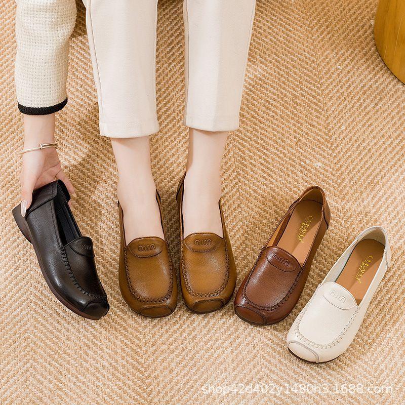 Real soft leather sole soft high-end retro mother shoes single shoes 2025 autumn casual and comfortable versatile non-slip mother shoes