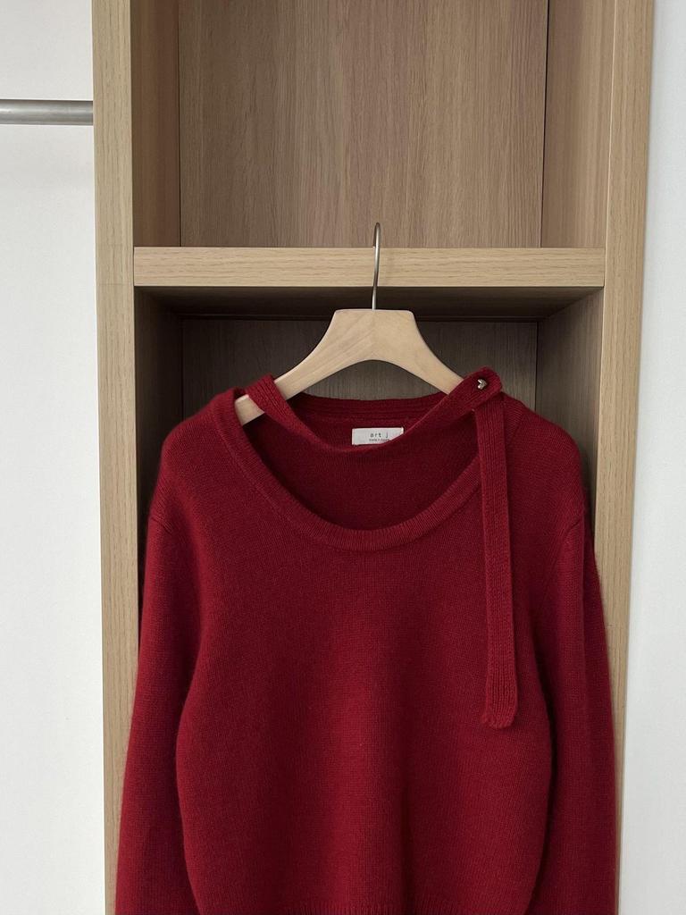 2025 Autumn/Winter New Korean Subtle Design Collar Ribbon Buckle Knit Sweater