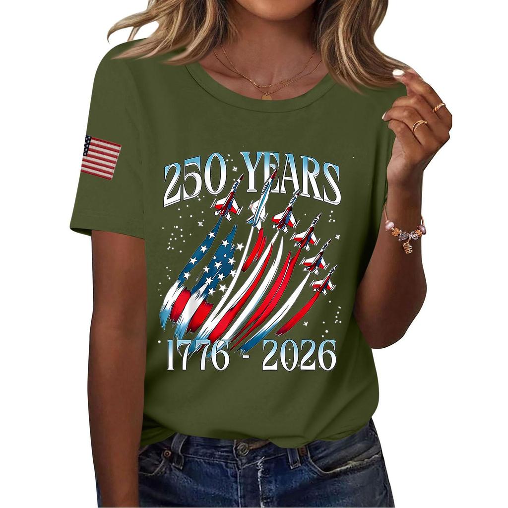 Women's Fashion Casual Printed Short Sleeve Round Neck Pullover Tops