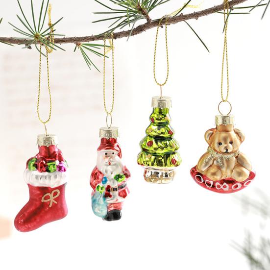 9 Pcs Christmas Ornaments Mini Resin Bear Tree Snowman Santa Xmas Tree Hanging Decoration for Winter Home Party Decor