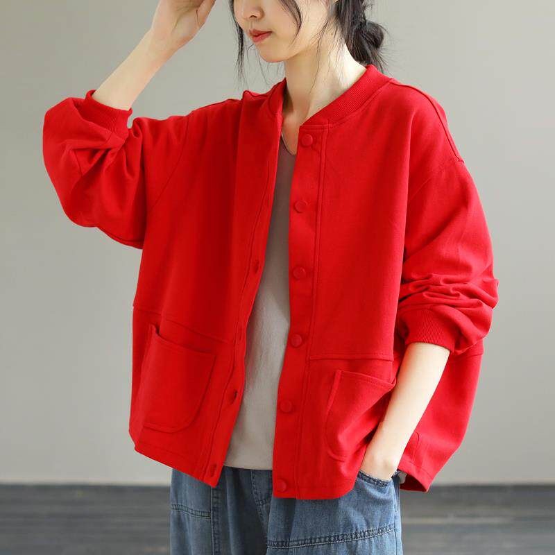 Women's Solid Color Baseball Jacket Loose Leisure Artistic