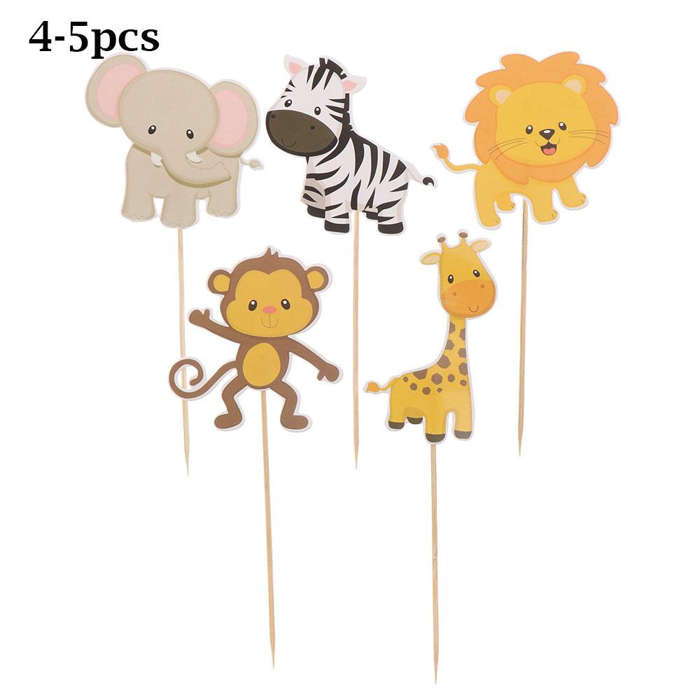 Kids Jungle Animal Model Paper Made Baby Decorations Woodland Creatures Theam Cake Toppers Forest Animal Shape Cupcake Topper