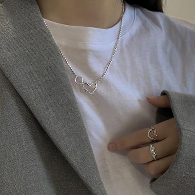 Retro Love Collarbone Chain Street Personality Hip Hop Trendy Hollow Heart Necklace