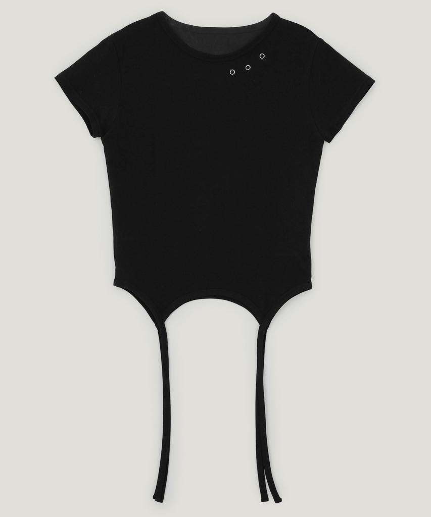 Geulouhaideu Z'Al Eyelet Strap Slit Short Sleeve T-Shirt_Black