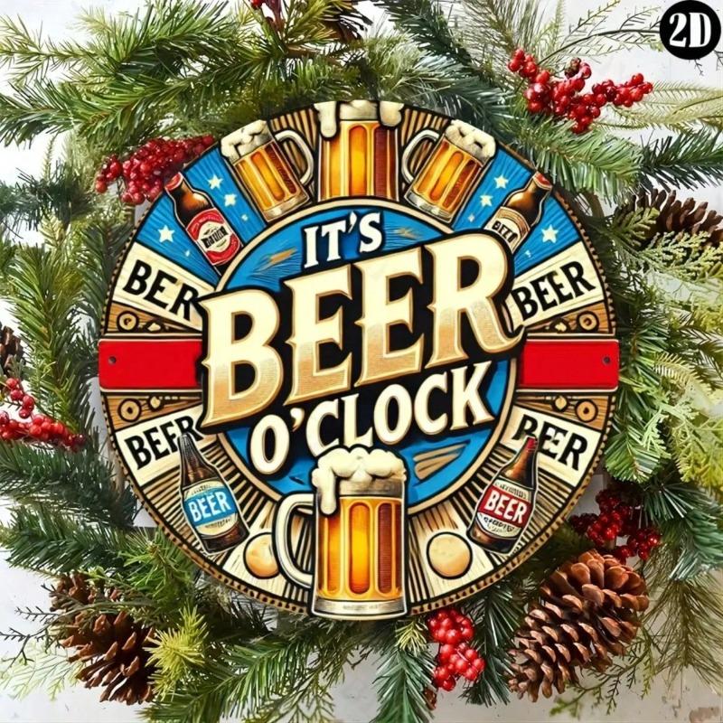 Antique Metal Tin Sign Beer O Clock Wall Decor Kitchen Hanging Art 8x8 Inch
