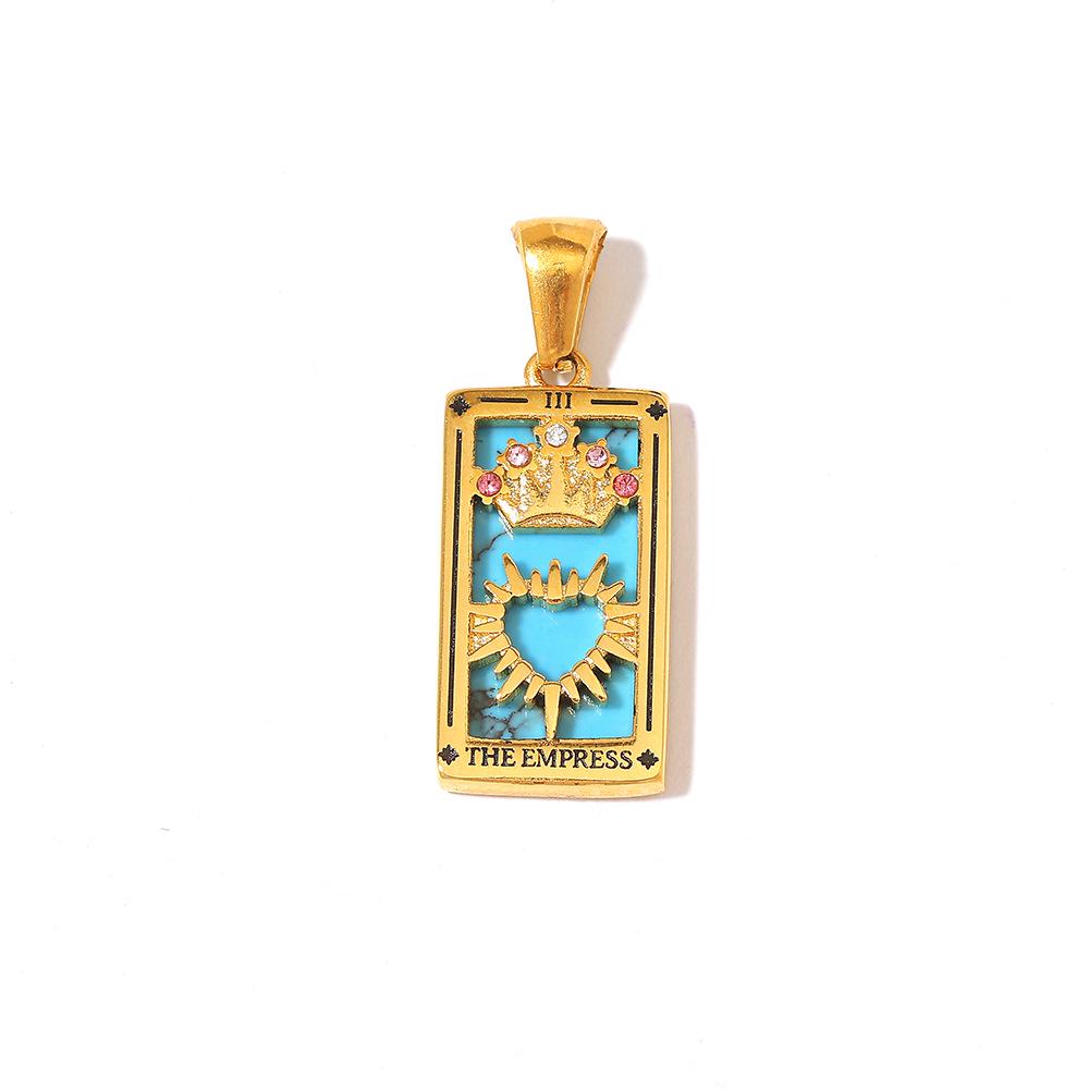 18k Gold Electroplated Stainless Steel Tarot Card Pendant - European & American Style, High-End Waterproof Design for Women