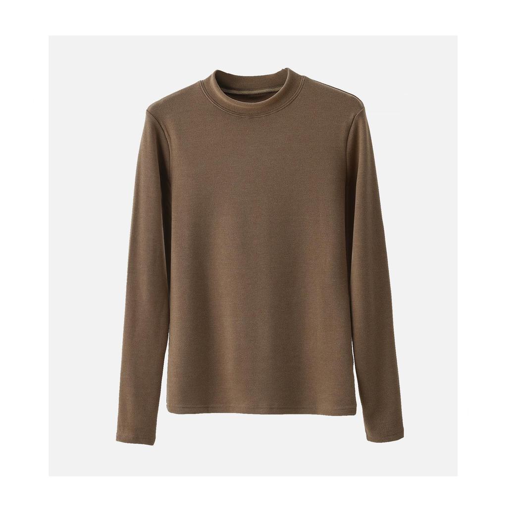 Haut d'automne/hiver en velours à col montant et manches longues, coupe slim pour femme