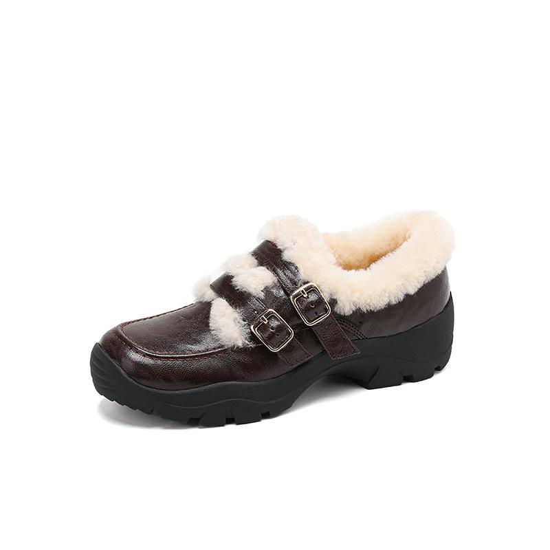 

Однотонные туфли из овечьей шерсти, женская зимняя обувь на плоской подошве, бархатные, в стиле ретро, из лакированной кожи, с квадратным носком и толстым каблуком, туфли Мэри Джейн 40 коричневый