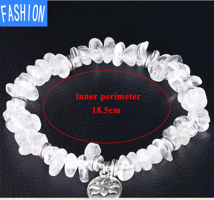 Energie naturală Aura Brățară cu cristal alb Cuarț zdrobit lustruit Bijuterii cu pandantiv Lotus din argint antic