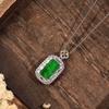 A-Grade Bright Green Wushi Pai Jade Pendant Necklace with Alloy Inlay