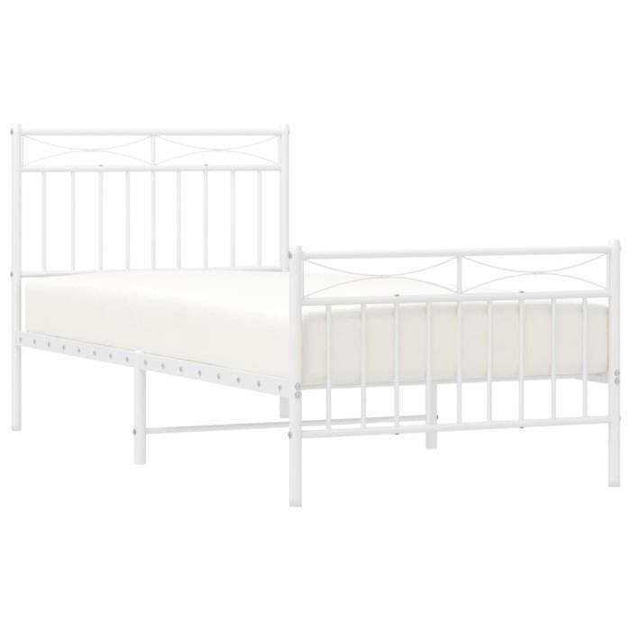 VidaXL Cadre de lit métal avec tête de lit-pied de lit blanc 90x200 cm 373751