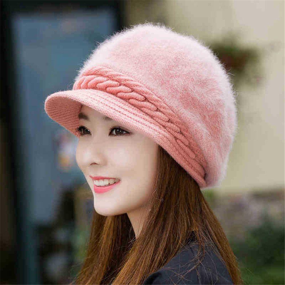 Winter Plush Warm Vintage Knitted Visor Beanie Hat Skullcap Beret Hat