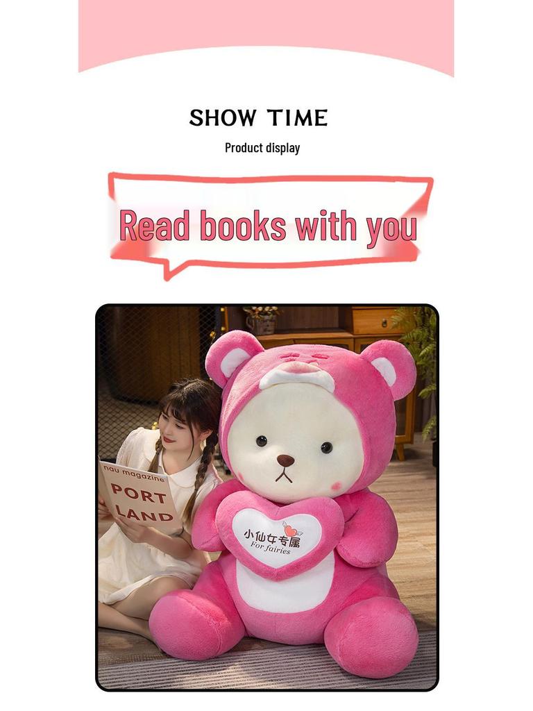 Extra Large Strawberry Bear Plush Hug Pillow - Stuffed Toy for Sleeping and Gift for Girls and Children