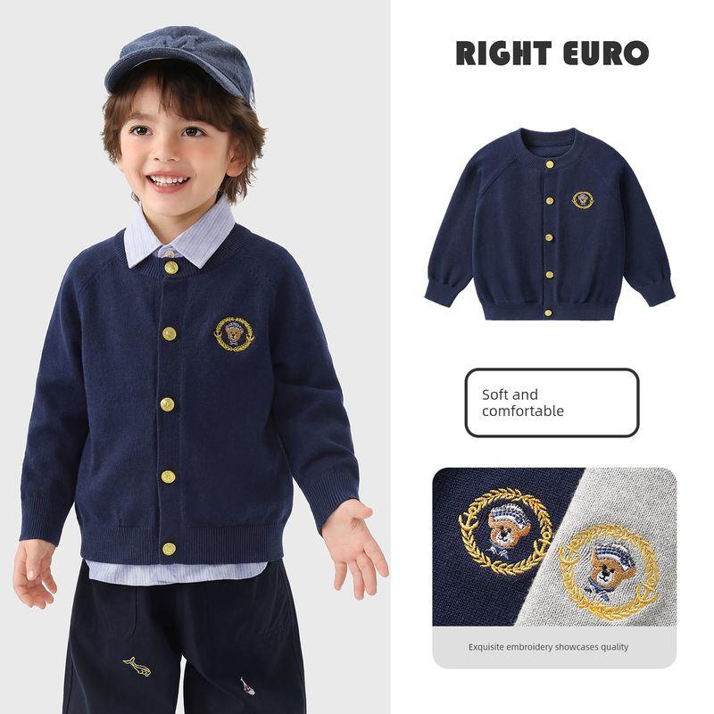 Right European Style Boys Outdoor Knit Cardigan Jacket Children s Spring and Autumn Clothing 2026 New Children s Clothing Baby Clothes Navy blue 140