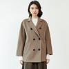 Women's Double-Breasted Wool Coat with Suit Collar - Korean Loose Slimming Style