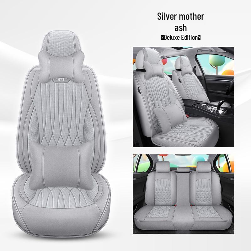 Universal Breathable Linen Car Seat Cushion - Full Surround for All Seasons, Fits Five Seats
