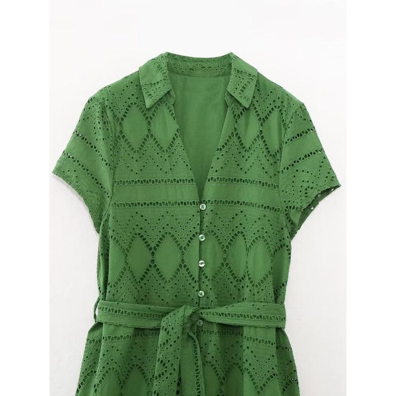 Spring Collection: Women's European & American Holiday Embroidered Shirt Dress