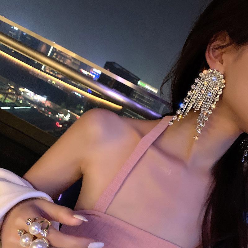 S925 Silver Needle Korean Fashion Diamond Tassel Earrings for Women