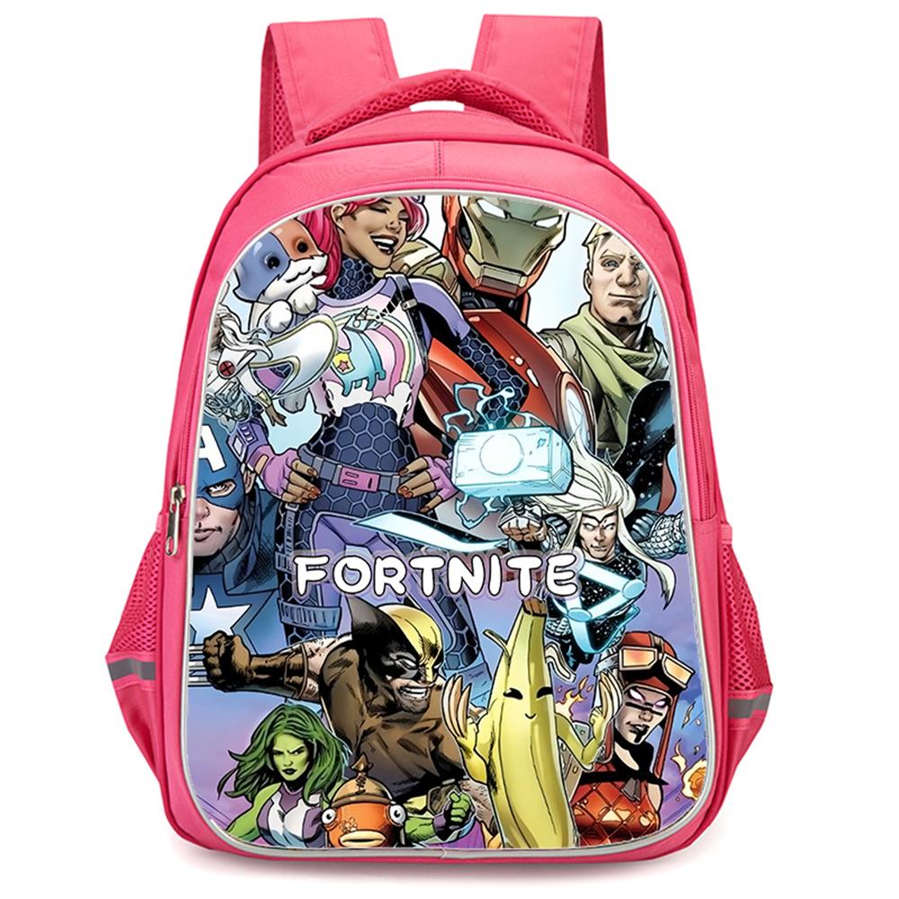 FORTNITE Cartoon Student Mochila Backpack, Dual Zipper Pockets, Lightweight Durable 16 Inch Kids Bag, for Boys & Girls Ages 6-12