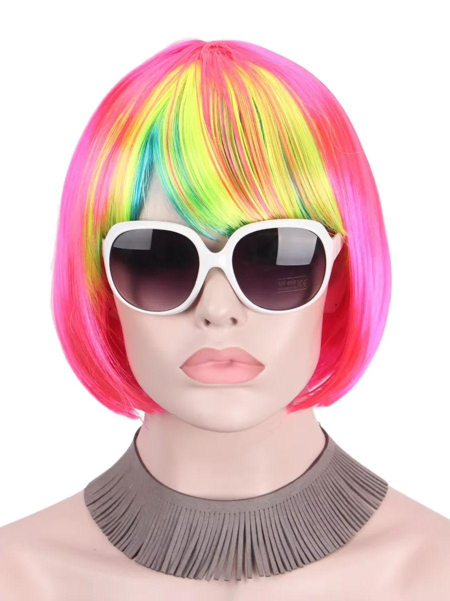 

Colorful bangs short straight hair synthetic wig festival party cartoon party daily wear