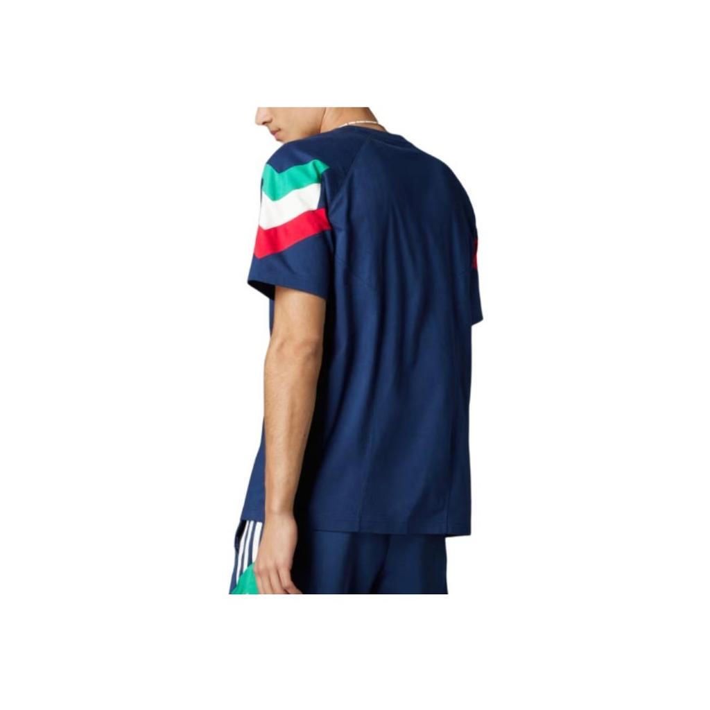 Adidas Originals Comfortable And Stylish Crew Neck Pullover Pattern Print Short Sleeve T-Shirt Men Tops Navy-Blue IY4631