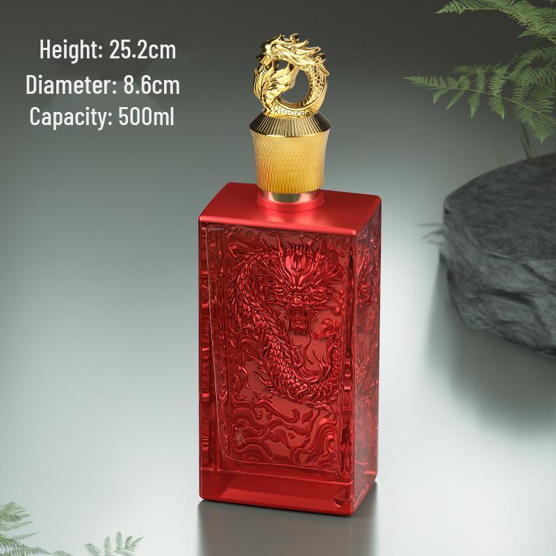 Luxury Dragon Pattern Embossed Glass Baijiu Gift Set - Crystal White Material Wine Bottle