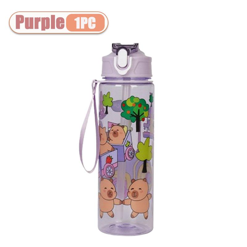 1-10PCS Capybara Cartoon Water Bottle with Straw for Gift Lightweight Dishwasher Round Reusable Whimsical Design