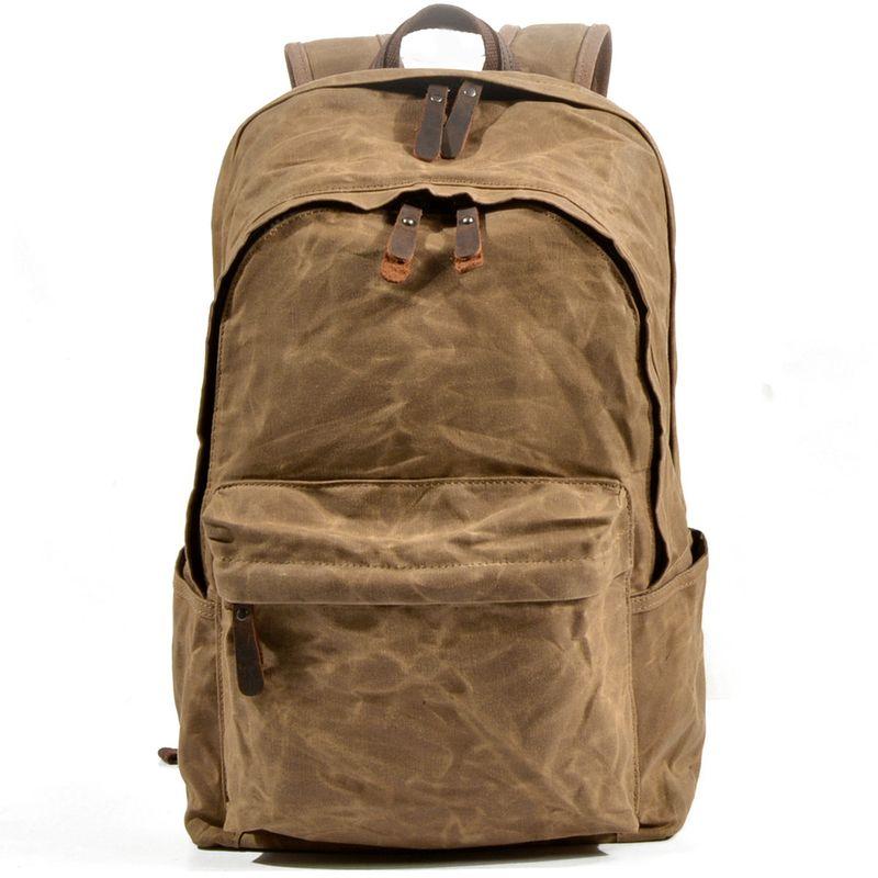 

Travel & Outdoor Computer Backpack Men s Oil Wax Canvas Khakis -28*11*45cm