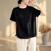DIMANAF 2025 New Summer Plus Size T-Shirt Women Short Sleeve Buttons Vintage Loose Tops Tees Maxi