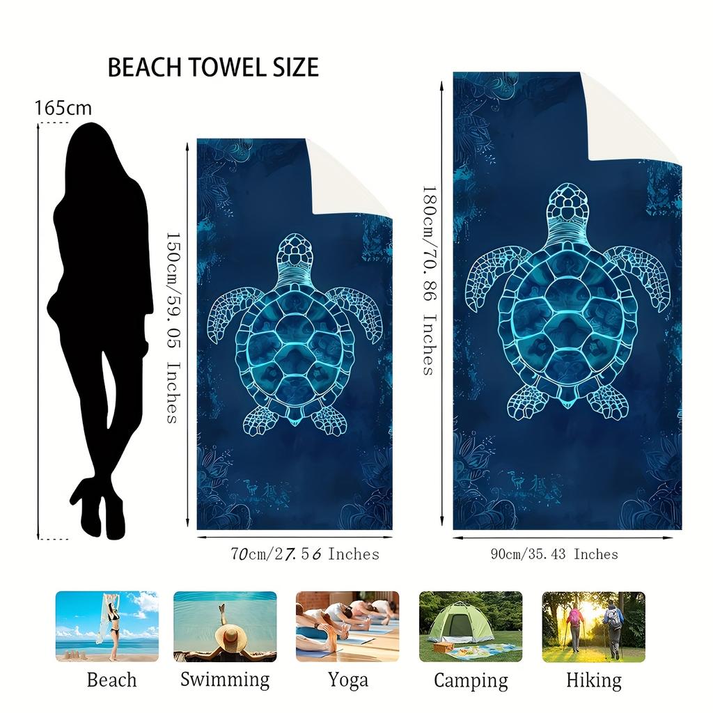 1pc Turtle Print Beach Towel-Oversized, Absorbent Microfiber, Quick Dry, Ideal for Travel, Swimming, Surfing Bath Towel
