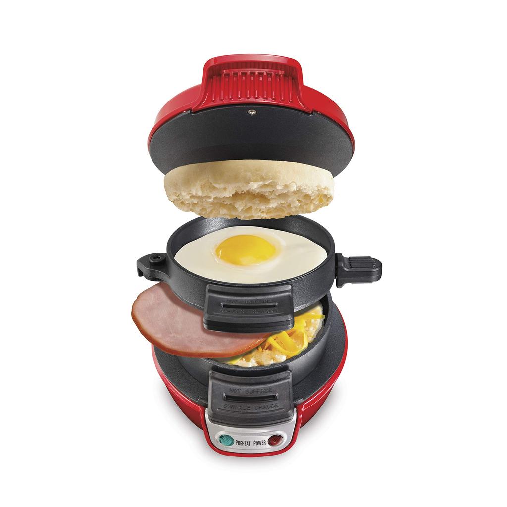 Red Breakfast Sandwich Maker with Egg Ring – Customizable for Muffins, Croissants, Waffles