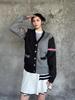 Autumn/Winter Unisex Double Sleeve Cotton Cardigan – Red, White & Blue Color Block with Five Buttons