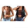 Womens Leather Tassel Vest 70s Hippie Costume Sleeveless Cowgirl Western Outerwear