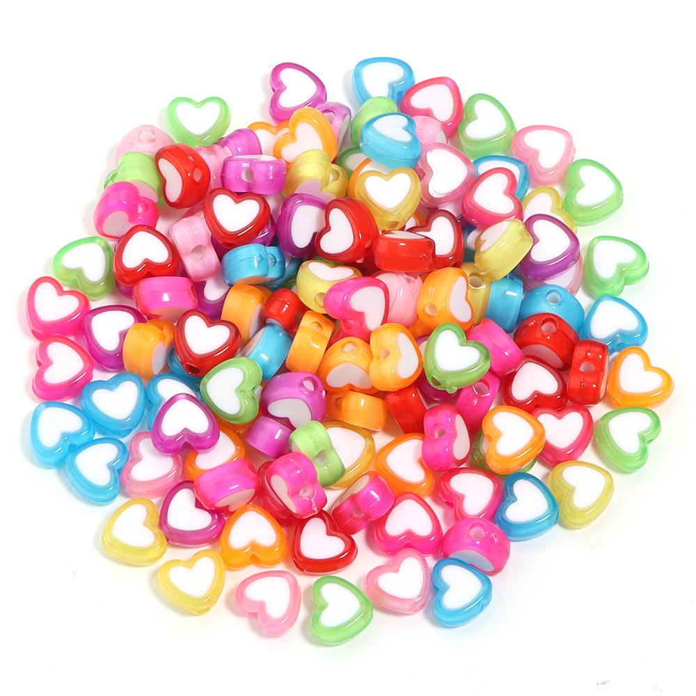 100pcs/lot 8mm Colored Acrylic Beads White Heart Shaped Spacer Beads For DIY Exquisite Bracelet Earrings Gift Supplies Wholesale