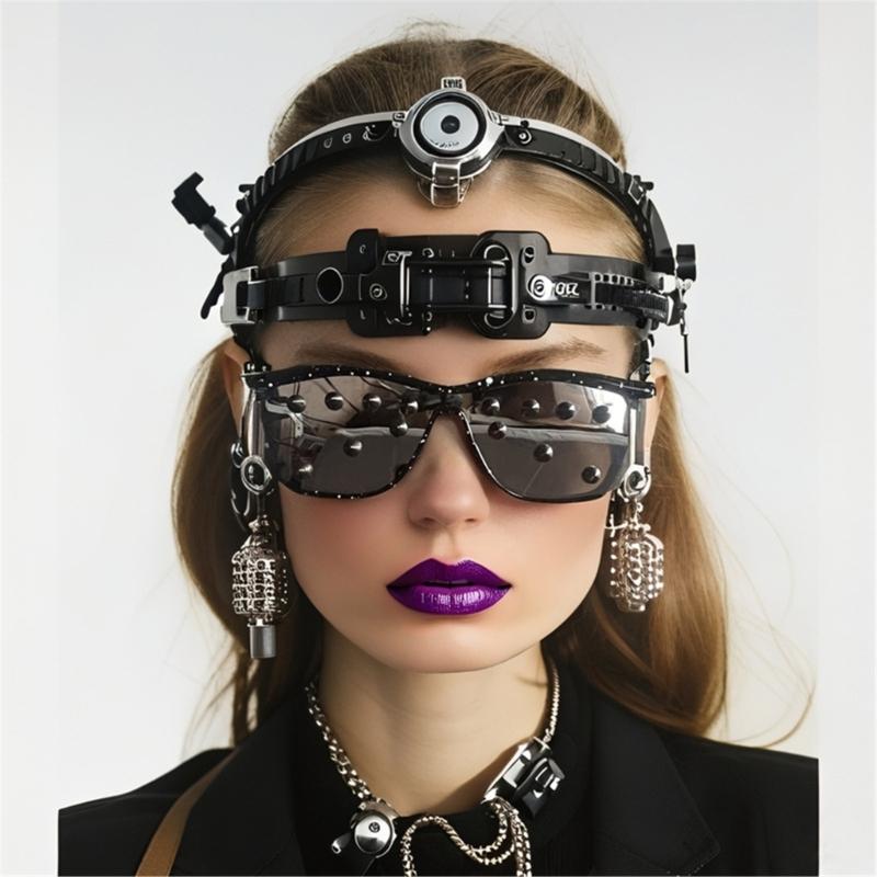 Trendy Unisex Studded Eyewear With Practical PC Frame And Metal Cool Rivets Eyeglasses For Casual Event And Travel