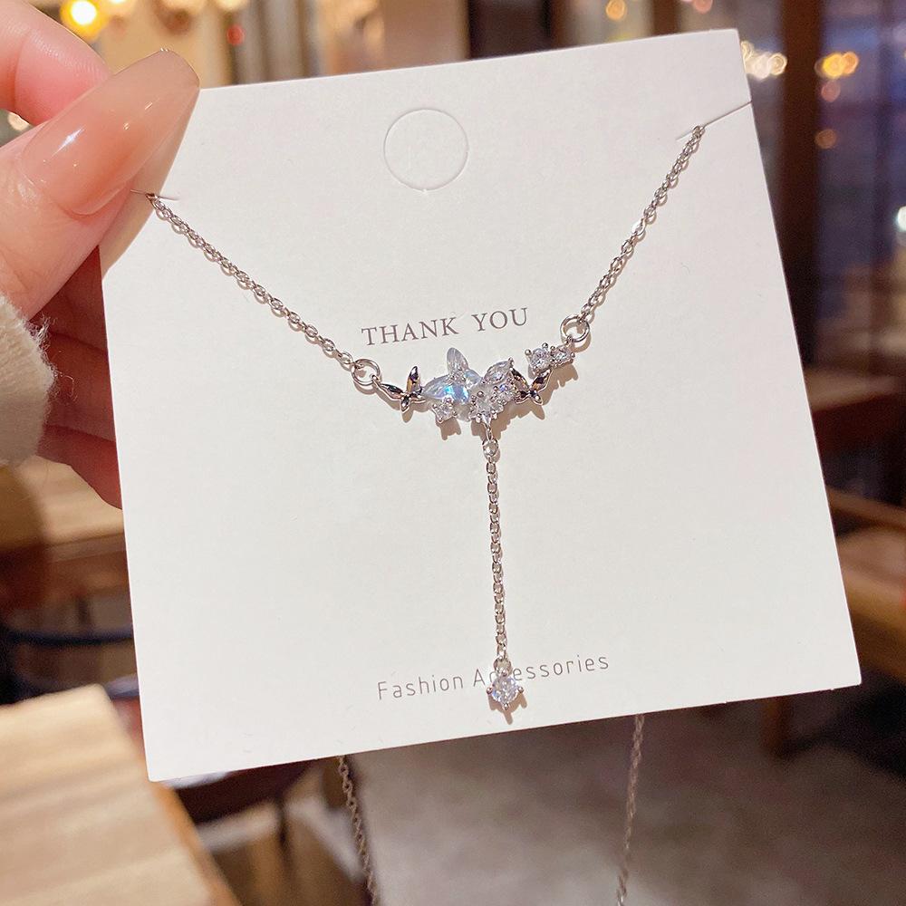 Zircon Tassel Necklace Titanium Steel Clavicle Chain Chic Versatile Fashion Jewelry