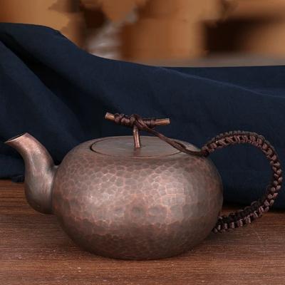 Vintage konvička na kávu z čisté mědi, Kladívková textura, Pletená, Přenosná 450 ml, Žáruvzdorná, Filtrační konvice, Ručně vyráběná elipsovitá čajová konvička