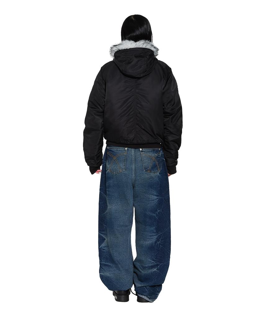 Aakam Hooded Fur Ma-1 Jacket (Black)
