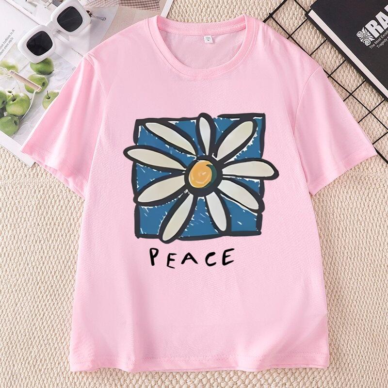 Fashion Cotton ShortSleeve TShirt Japanese Korean Flower Printed Tshirts Streetwear Style Cotton Unisex Unisex Clothes Designer