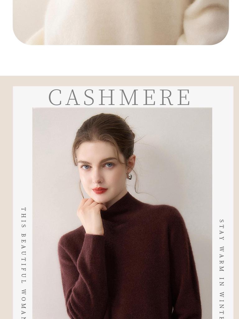 Women's Cashmere Half-High Collar Sweater - Pure, Solid Color, Warm Knitted Base Layer