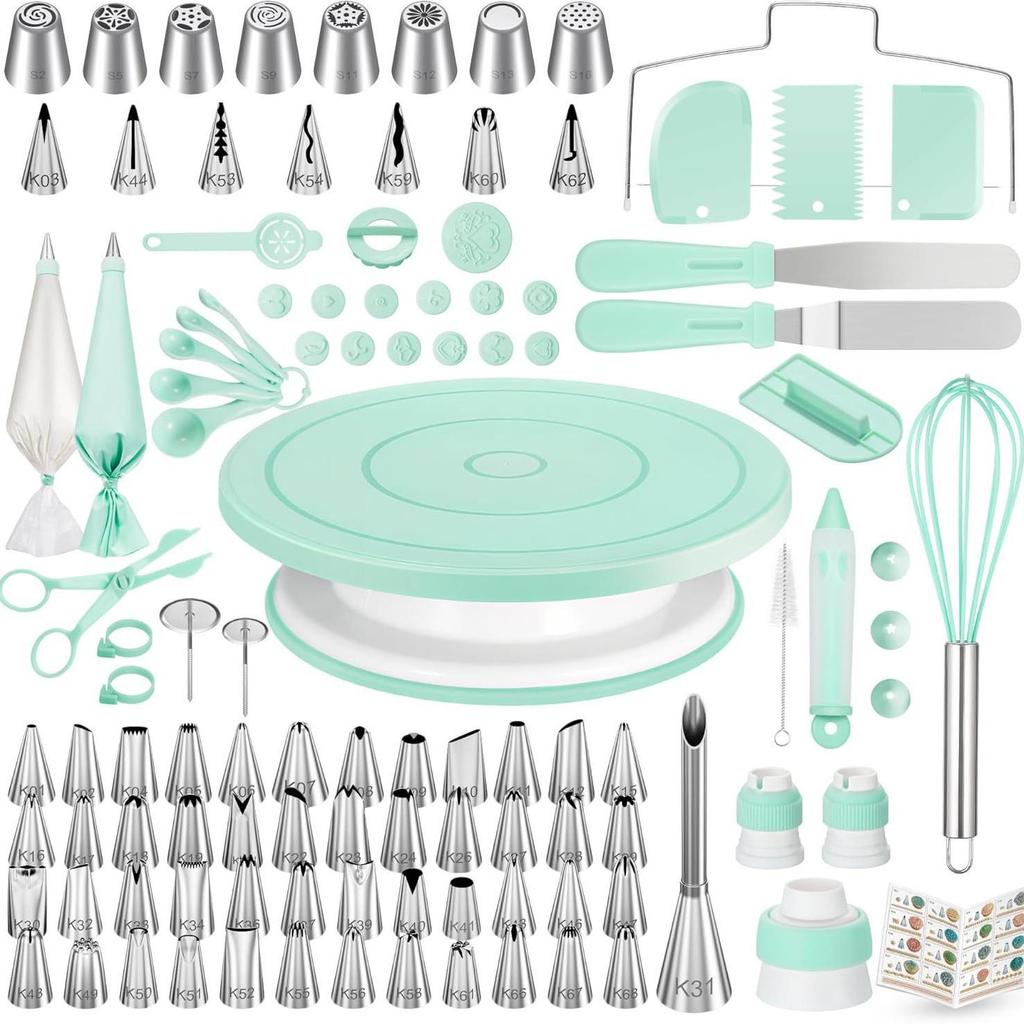 Nordic Baking Set: 137-Piece Home Cake Tools with Piping Bags, Stainless Steel Tips, and Turntable