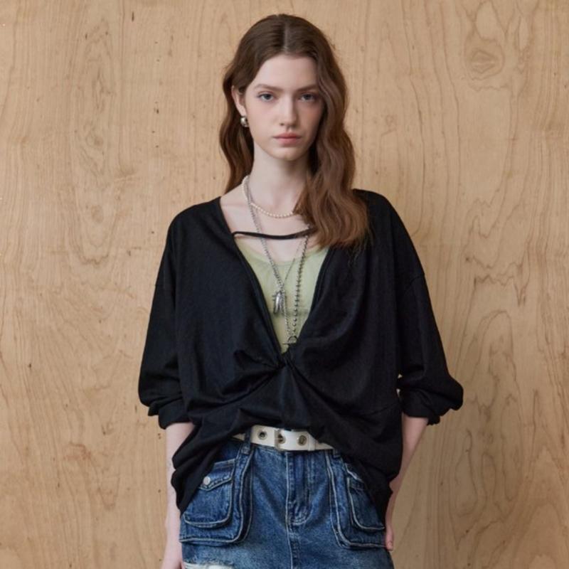 MAXZA Back Open STrap TwisT Loose T shirT ze04qT011na