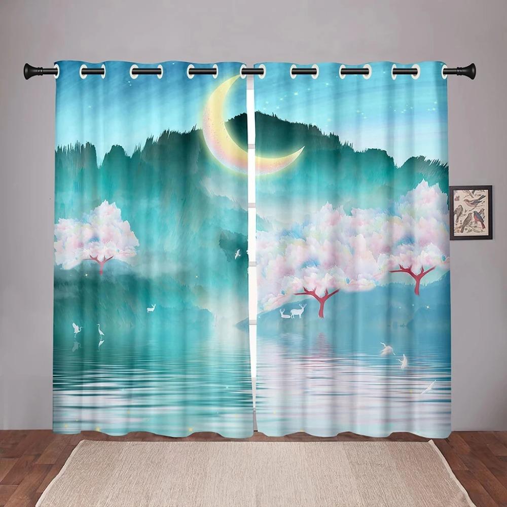 Luxury Moon Sky Cloud Star Blackout Window Curtains for Bedroom Living Room Bathroom Kicthen Door Hall High Shading New Pattern